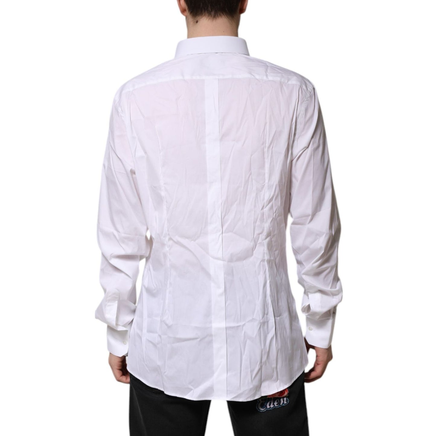 Dolce & Gabbana White GOLD Cotton Men Dress Formal Shirt
