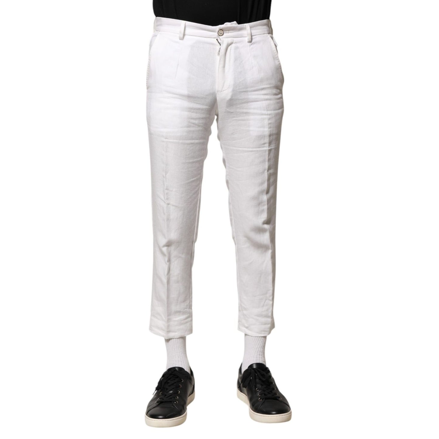 Dolce & Gabbana White Linen Mid Waist Cropped Pants