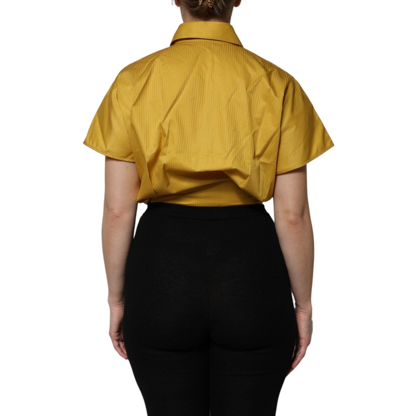Dolce & Gabbana Mustard Collared Short Sleeves Blouse Top TSH906746-46