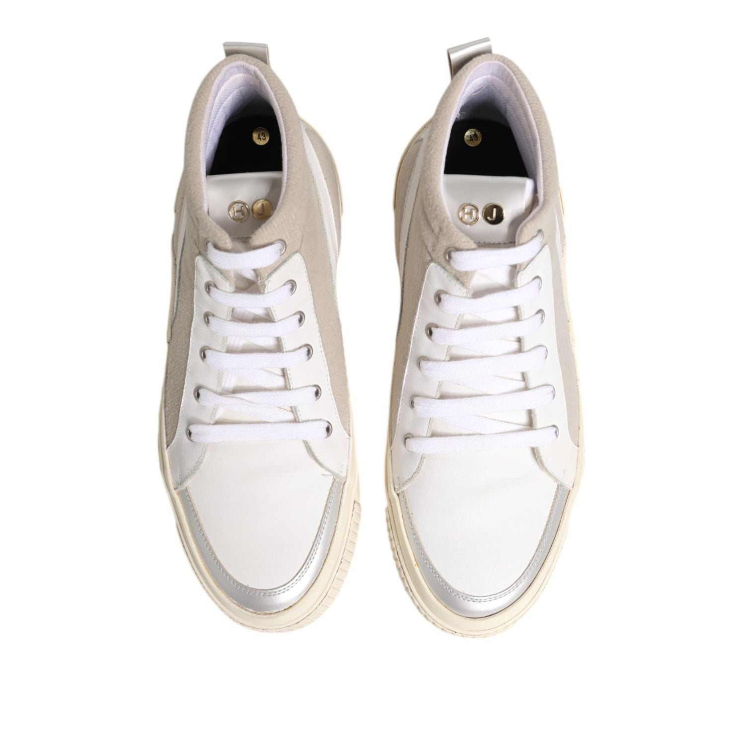 HIDE & JACK White Beige Lace Up Mid Top Casual Sneakers Shoes