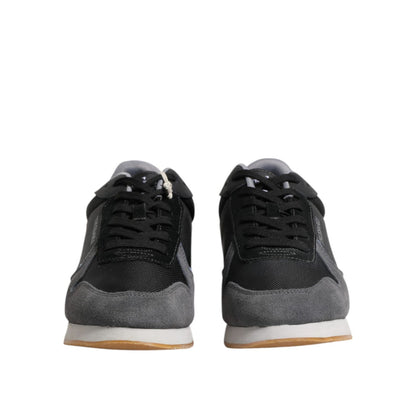 Trussardi Black Gray Lace Up Low Top Casual Sneakers Shoes
