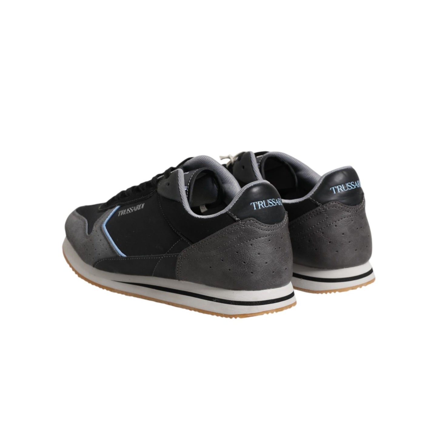 Trussardi Black Gray Lace Up Low Top Casual Sneakers Shoes