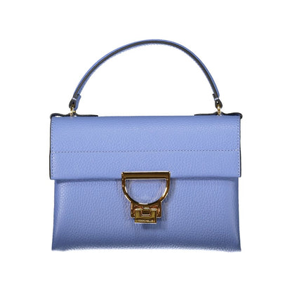 Coccinelle Light Blue Leather Women Handbag with gold twist closure and handle