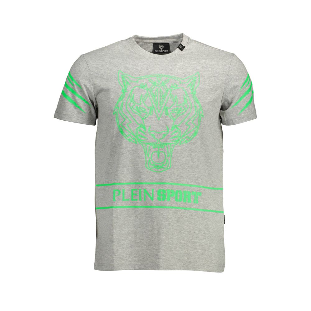 Plein Sport Brown Cotton Men T-Shirt with bold green print and classic crew neck design