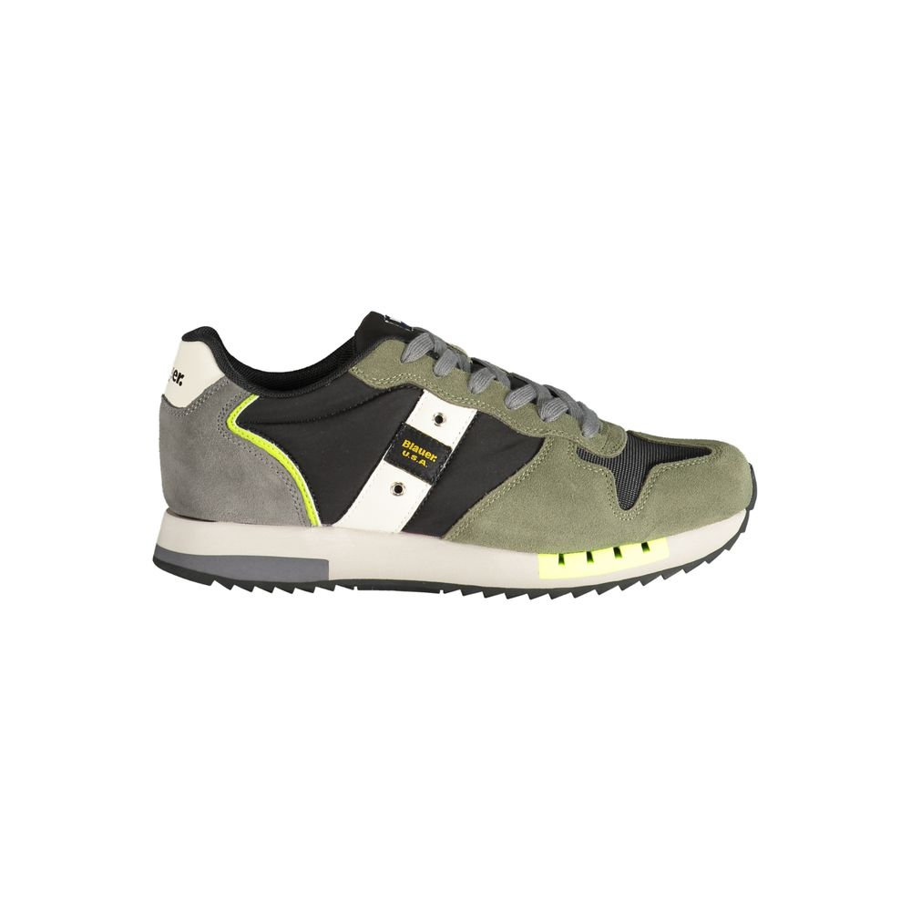 Blauer Green Polyester Sneaker with laces, contrasting details, and logo print. Sports shoe with second contrasting lace.