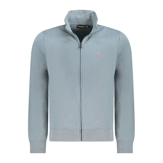 Napapijri Gray Cotton Men Sweater with logo embroidery and zip front, perfect for casual sophistication.