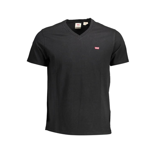 Levi's Black Cotton Men T-Shirt with V-neck design showcasing iconic logo, made from premium cotton for comfort and style.