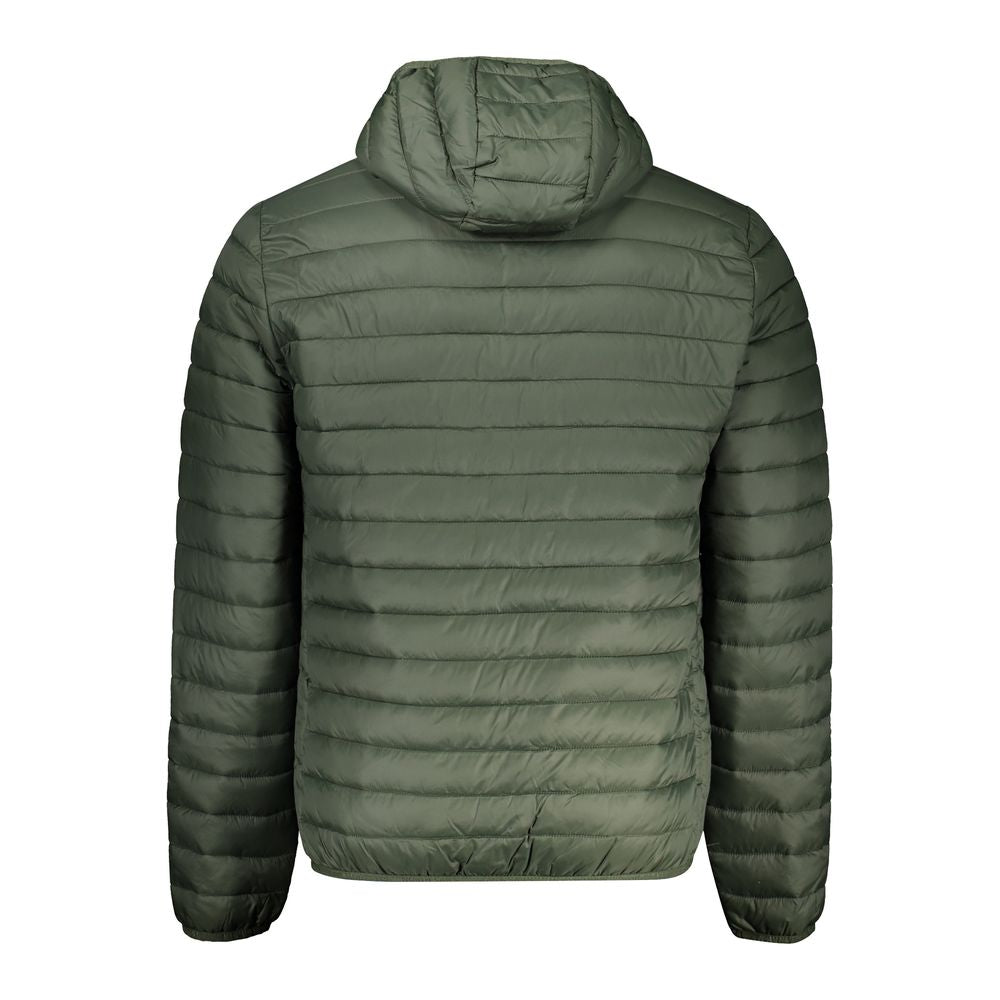 Back view of North Sails Green Polyamide Men Jacket with hood and quilted design.