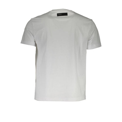 Plein Sport White Cotton Men T-Shirt with distinctive logo, short sleeves, and V-neck design for casual sophistication and comfort.