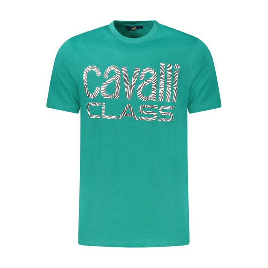 Cavalli Class Green Cotton T-Shirt with logo print, short sleeve and crew neck design