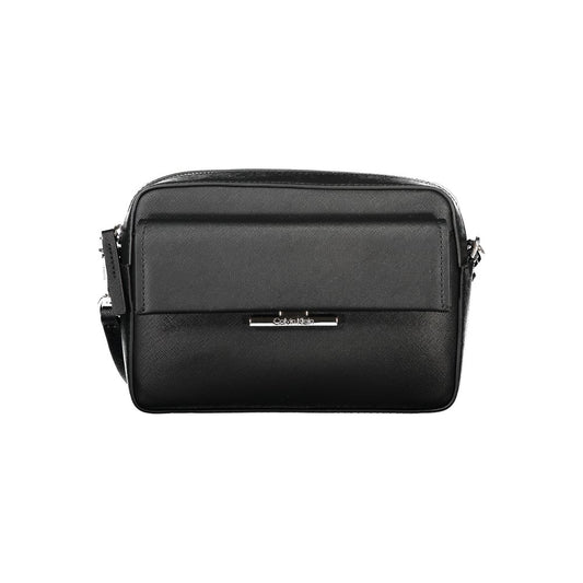 Calvin Klein Black Polyethylene Women Handbag with adjustable strap, snap closure, and external pocket for stylish organization.