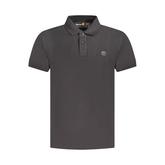 Timberland Black Cotton Men Polo Shirt, short sleeve, organic cotton, classic style, embroidered logo for timeless sophistication.