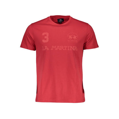 La Martina Red Cotton Men T-Shirt with crew neck and logo print, perfect for casual style and comfort.