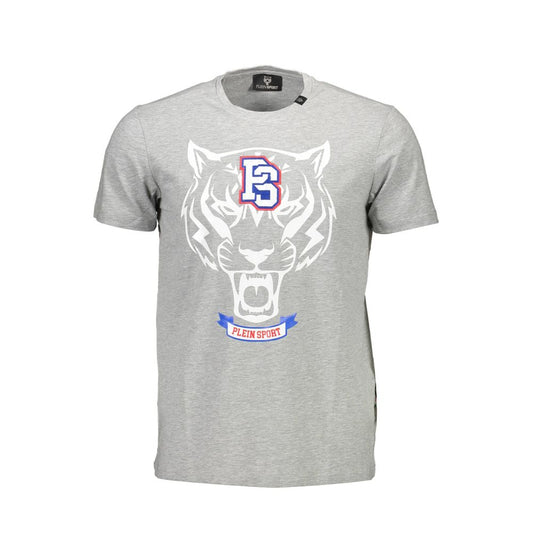 Plein Sport Brown Cotton Men T-Shirt with logo and graphic design, luxury Italian craftsmanship, front view.