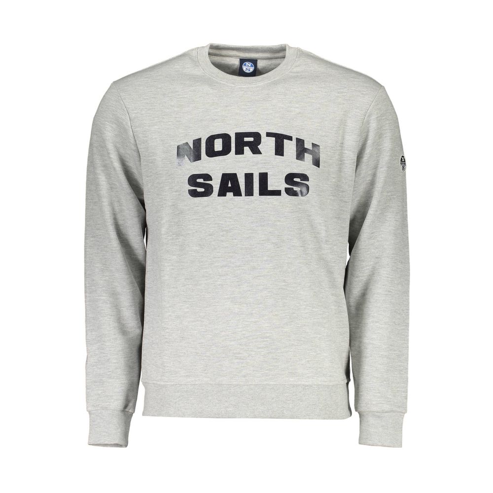 North Sails Gray Cotton Men Sweater with logo print and crew neck design for nautical style and comfort.