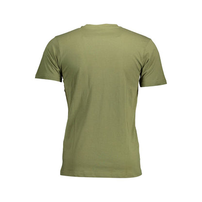 Back view of Sergio Tacchini Green Cotton Men T-Shirt, showcasing short sleeves and crew neck design in premium cotton for modern style.