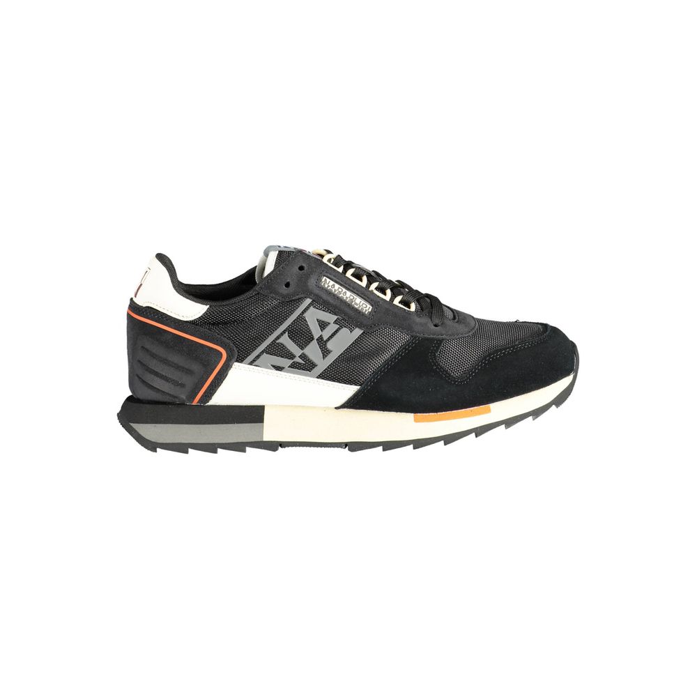 Napapijri Black Leather Men Sneaker showcasing sleek design with contrasting accents for upscale athleisure.