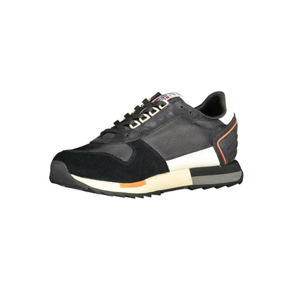 Napapijri Black Leather Men Sneaker with chic design and contrasting details, perfect for upscale athleisure.
