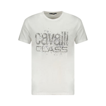 Cavalli Class White Cotton Men T-Shirt with striking print and iconic logo, crafted for timeless sophistication and Italian luxury.