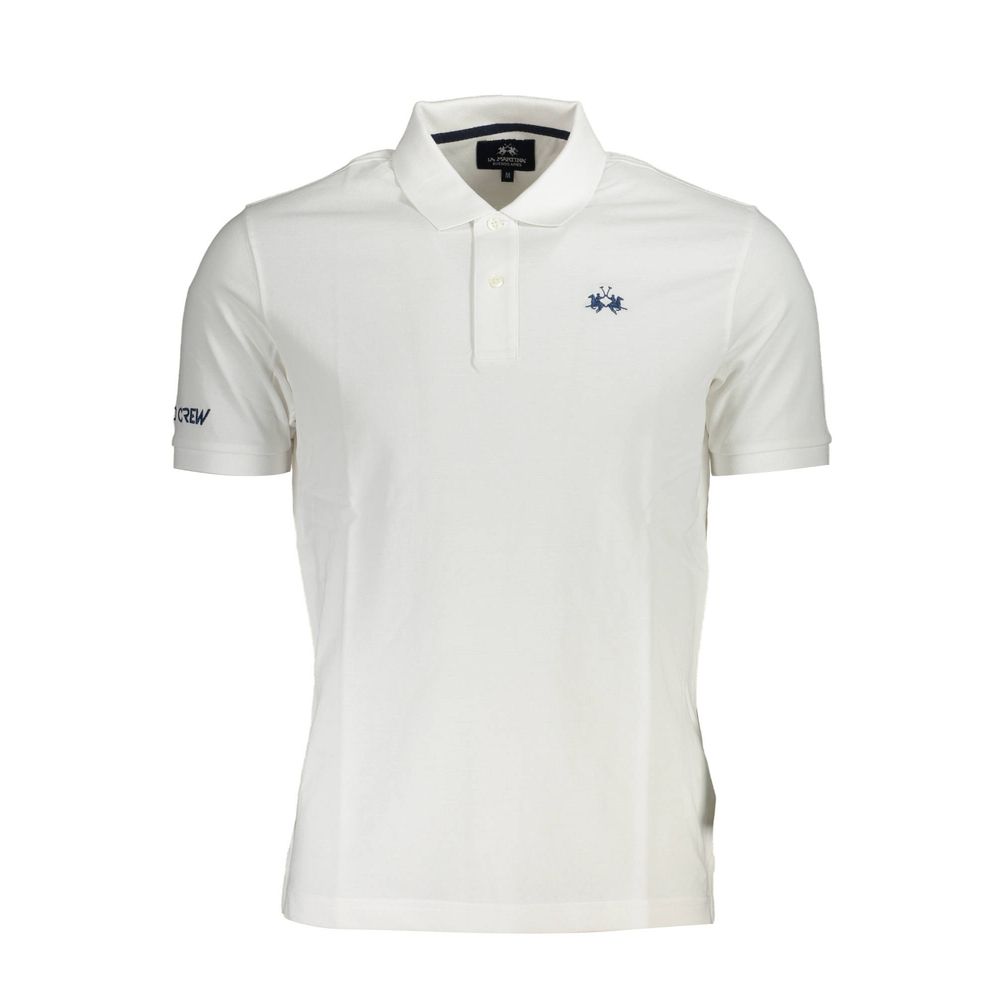 La Martina White Cotton Men Polo Shirt with logo, elegant 2-button placket, and premium embroidery; a sophisticated fashion staple.