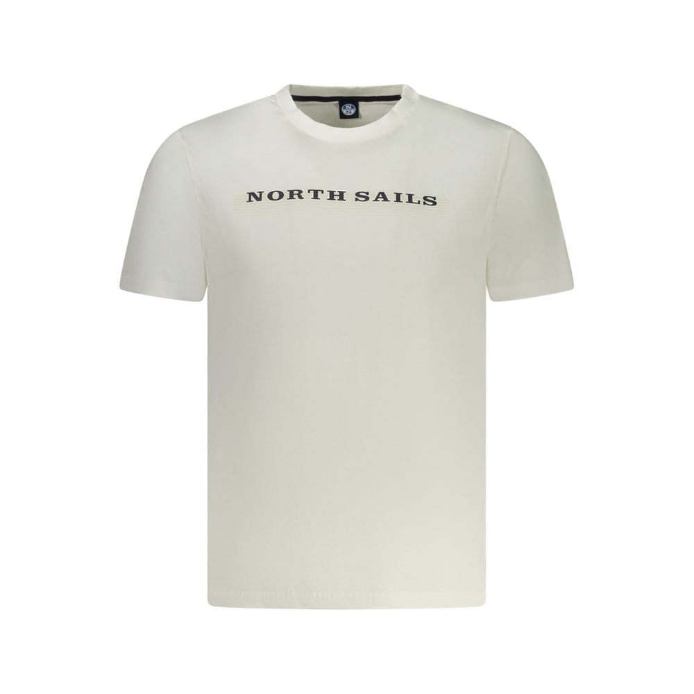 North Sails White Cotton Men T-Shirt with logo print on front, crew neck design, made from 100% breathable cotton, perfect for casual wear