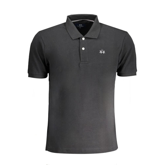 La Martina Black Cotton Men Polo Shirt