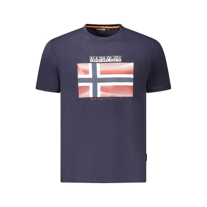 Napapijri Blue Cotton Men T-Shirt with logo and bold design