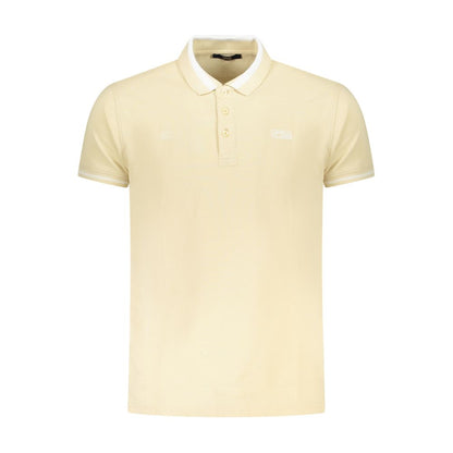Cavalli Class Beige Cotton Men Polo Shirt with short sleeves, three-button placket, and elegant contrasting details.