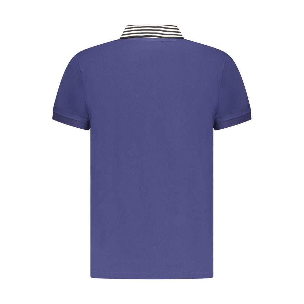 Cavalli Class Blue Cotton Men Polo Shirt featuring contrasting collar details, showcasing premium style and comfort.