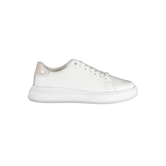 Calvin Klein White Leather Women Sneaker with iconic logo and contrasting details for urban chic style.