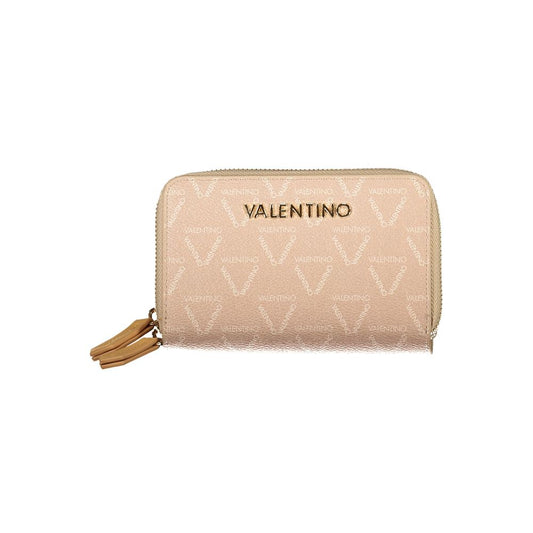 Mario Valentino Beige Polyethylene Women Wallet with logo zip closure and stylish design.