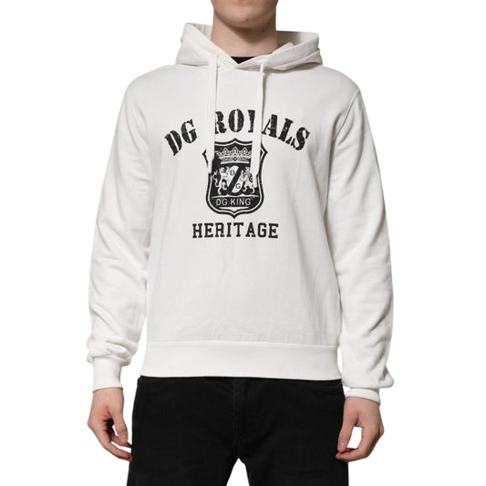 Dolce & Gabbana White Cotton DG ROYAL Print Hooded Sweater TSH90501-44