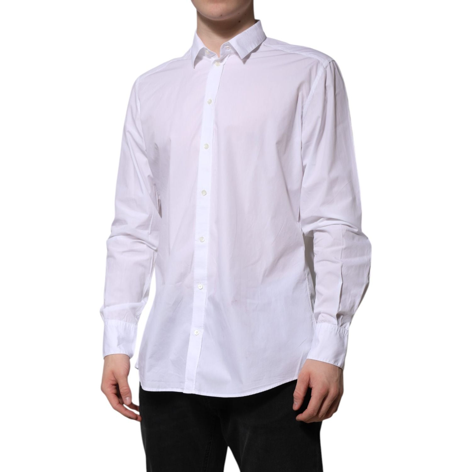 Dolce & Gabbana White Cotton Long Sleeves Dress Formal Shirt
