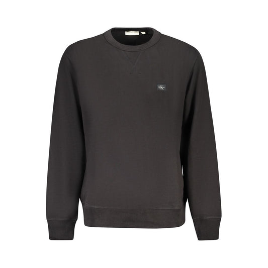 Calvin Klein Black Cotton Men Sweater with logo, long sleeve, fashionable and comfortable, perfect for style-conscious individuals.
