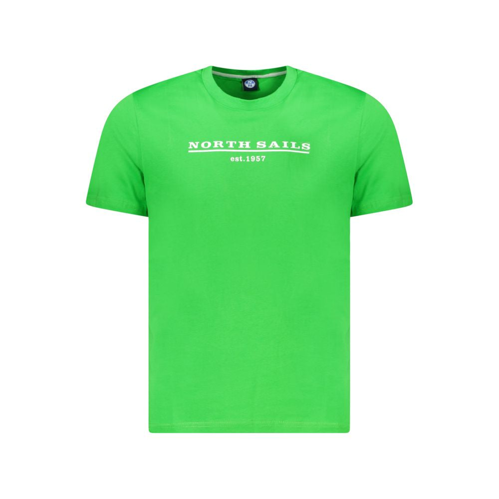 North Sails Green Cotton Men T-Shirt with logo print, crew neck, 100% cotton, vibrant green color, perfect for modern trendsetter.