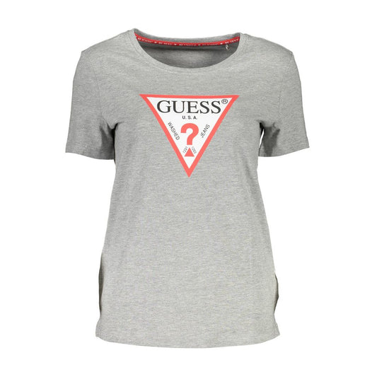 Guess Jeans Gray Cotton Women T-Shirt with logo and classic crew neck design
