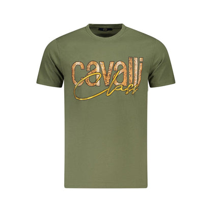 Cavalli Class Green Cotton Men T-Shirt with logo print