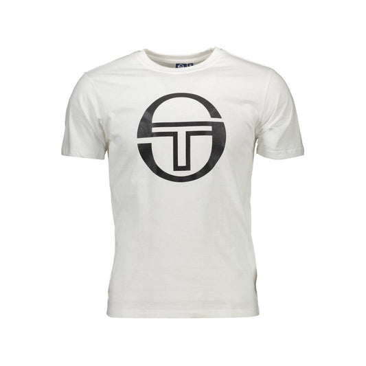 Sergio Tacchini White Cotton Men T-Shirt with bold logo design, short sleeves, premium crew neck for timeless chic style.