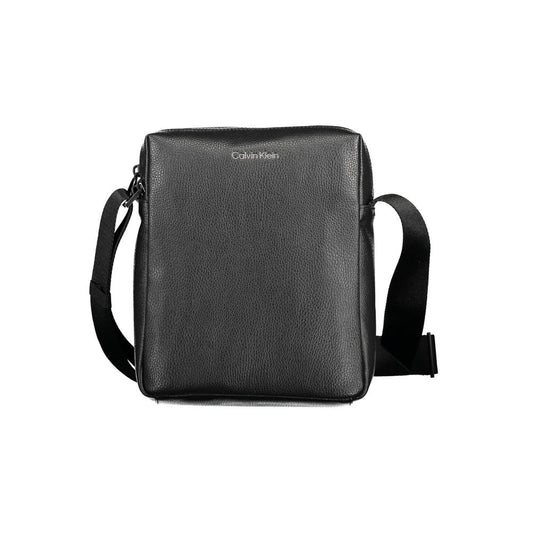 Calvin Klein Black Polyester Men Shoulder Bag with eco-friendly design, adjustable strap, minimalist look, and interior pocket.