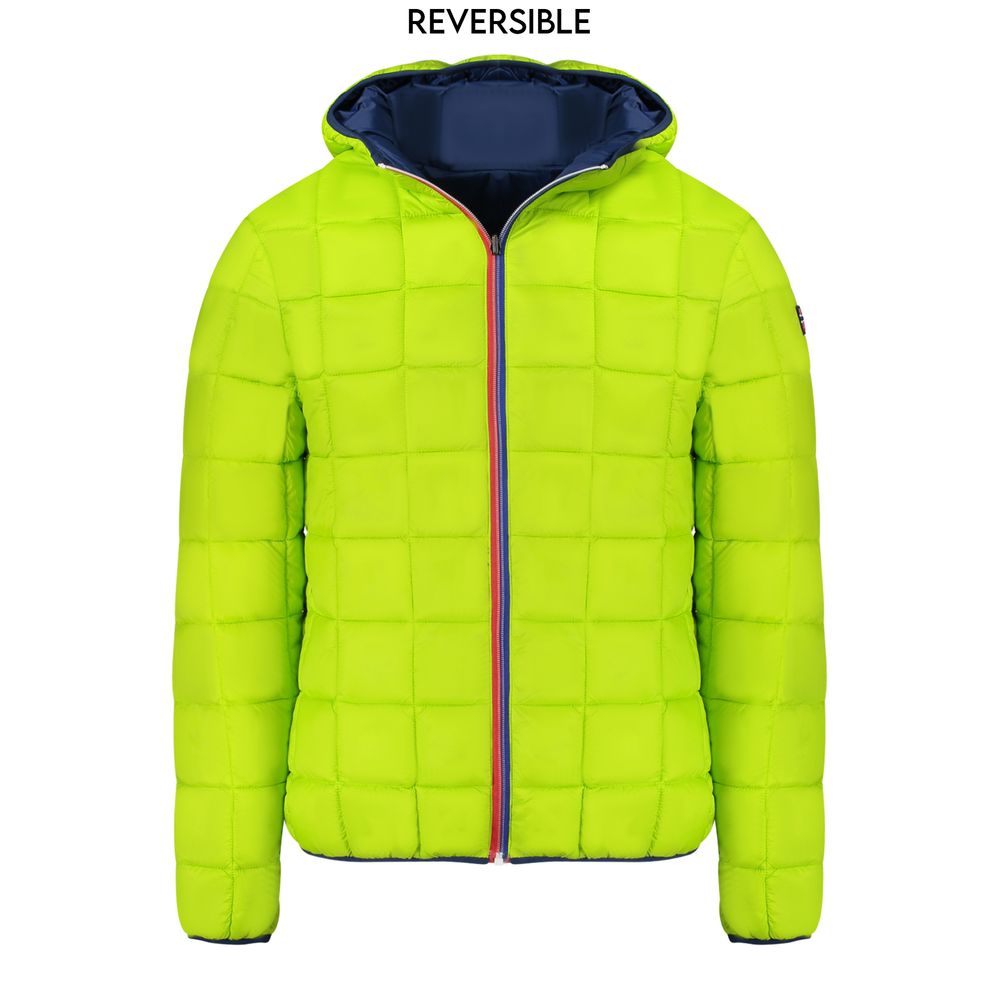 Norway 1963 Blue Polyamide Men Jacket, reversible with blue and fluorescent green sides, showcasing versatile fashion and practical design.
