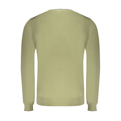 Back view of North Sails Green Cotton Men Sweater featuring long sleeves and crew neck design with logo embroidery.