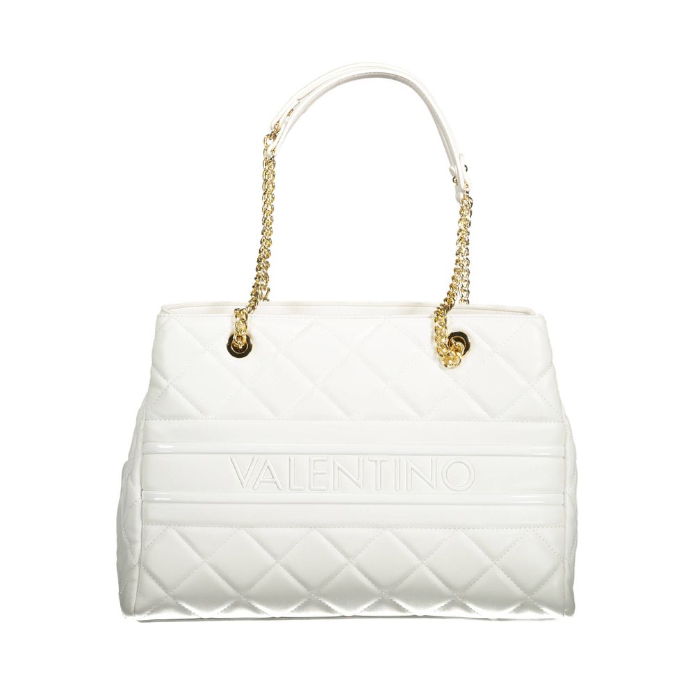 Mario Valentino White Polyethylene Women Handbag with two handles and chain detail, featuring multiple compartments for versatile use.