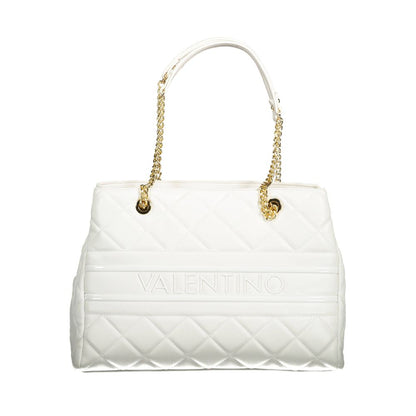 Mario Valentino White Polyethylene Women Handbag with two handles and chain detail, featuring multiple compartments for versatile use.