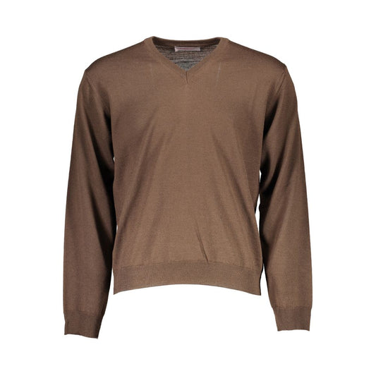 Romeo Gigli Brown Wool Men Sweater showcasing V-neck and classic Italian design.
