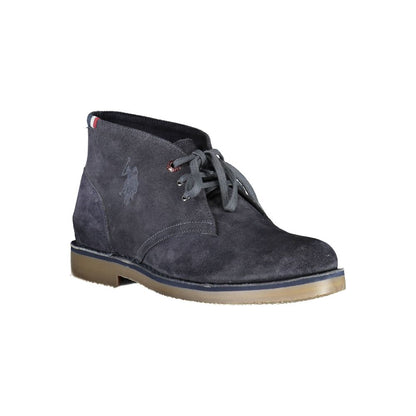 U.S. POLO ASSN. Blue Leather Mens Ankle Boot with logo detail, showcasing sophisticated and robust design, perfect for city streets or casual outings.