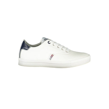 Napapijri White Polyester Men Sneaker with contrasting details, showcasing the iconic logo, blending style and comfort for modern fashion.