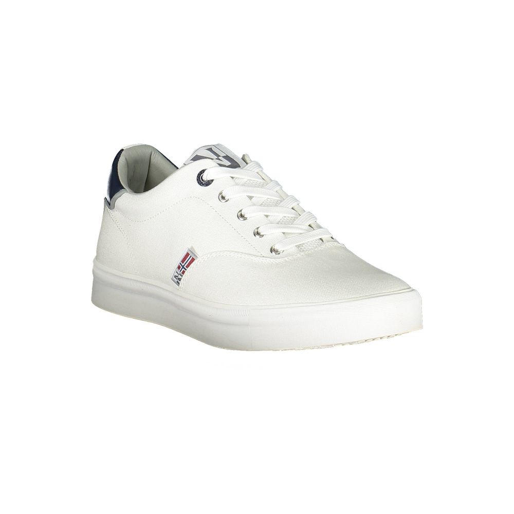 Napapijri White Polyester Men Sneaker with contrasting details and logo, stylish and functional footwear for modern fashion-forward men.