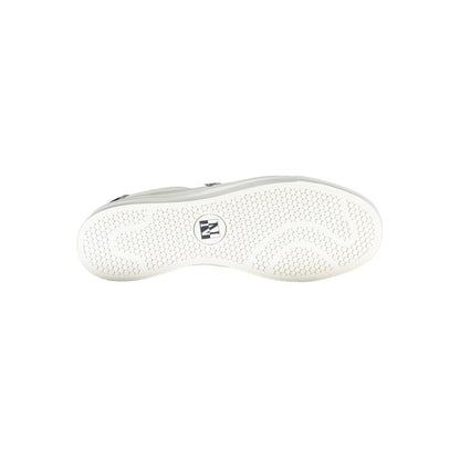 Sole view of Napapijri White Polyester Men Sneaker showcasing tread pattern and iconic logo.