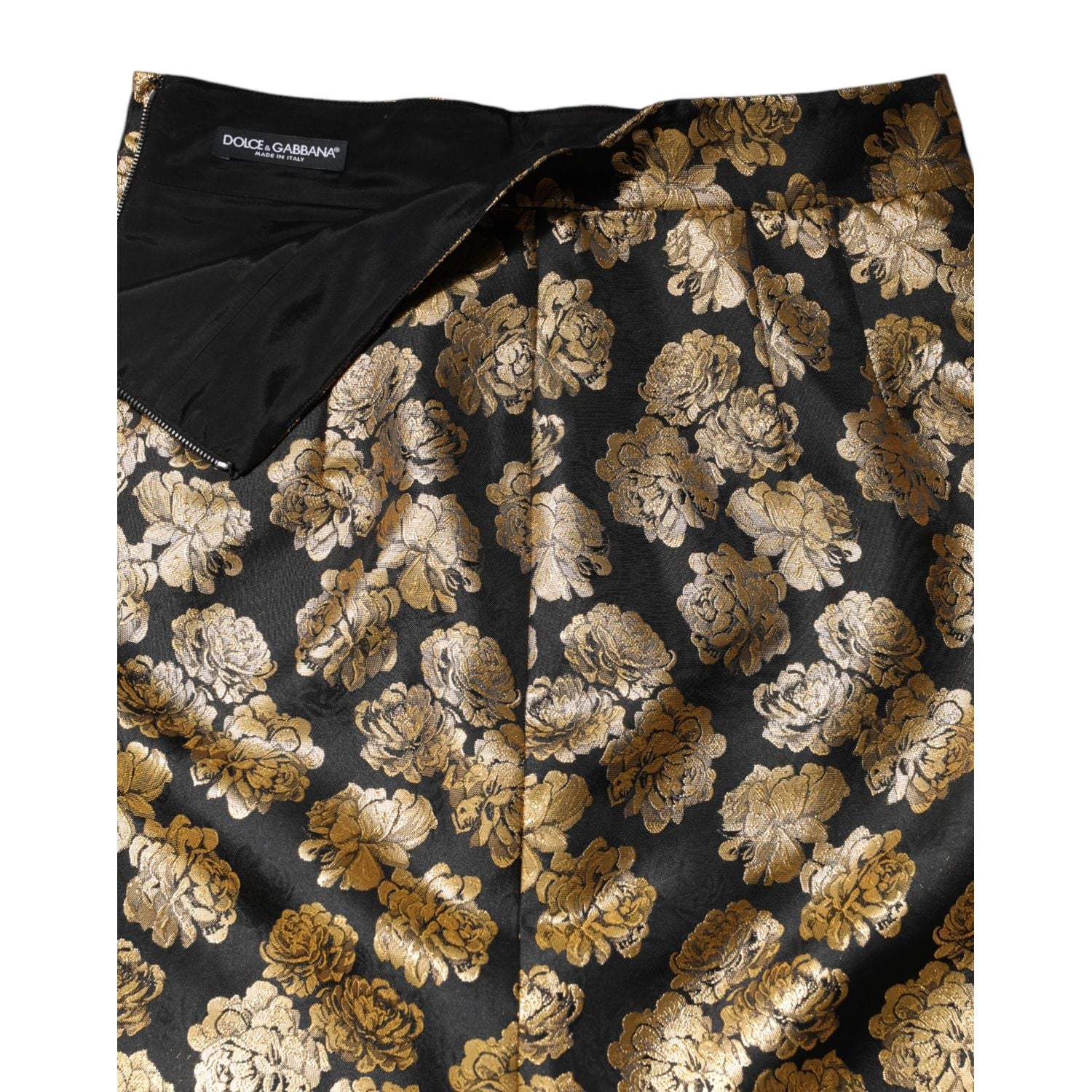 Dolce & Gabbana Black Gold Floral Print Jacquard Mini Skirt