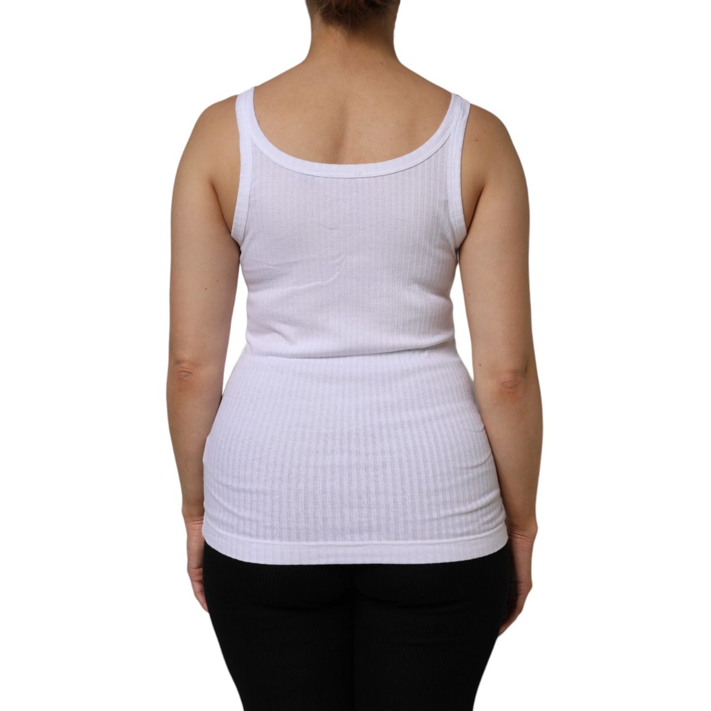 Dolce & Gabbana White Cotton Round Neck Sleeveless Tank Top